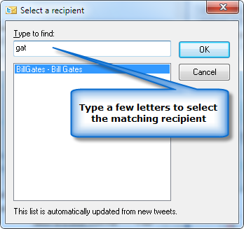 Type a few letters to select a @recipient