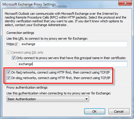 Exchange Proxy Settings Connect Options